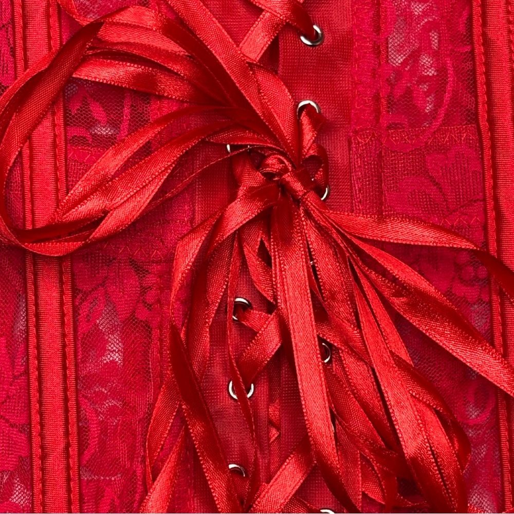 Coquette NWT Red Lace Waist Cincher Corset Bustier & Garter Size M MSRP $74 - Picture 7 of 12